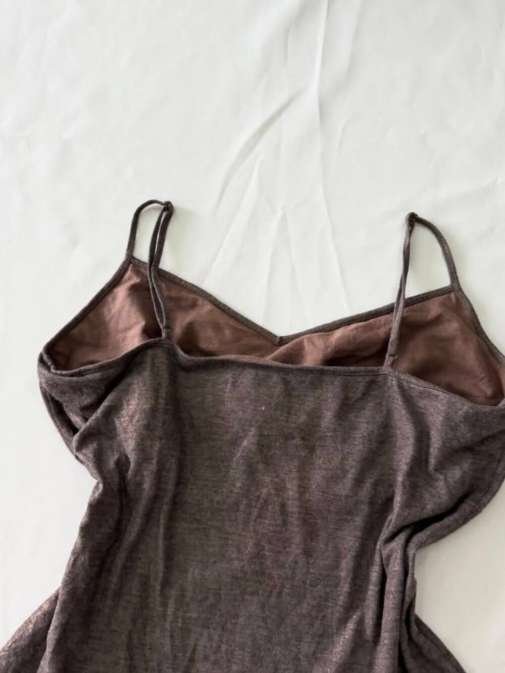 Y2K Brown Gray Satin Cami Top Ruched Front Spaghetti Strap 90s Vintage - Picture 5 of 5